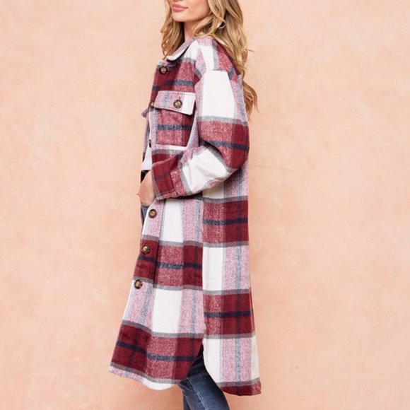 NEW ON BLUE plaid western boho shacket jacket shirt brushed flannel SM-LG DUSTER - Picture 6 of 9